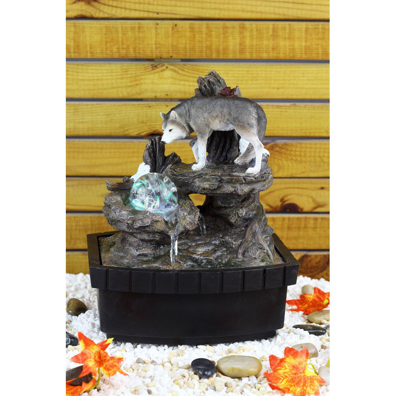 Millwood Pines Eller Resin/Fibreglass Wolf Table Fountain with LED Light & Reviews Wayfair
